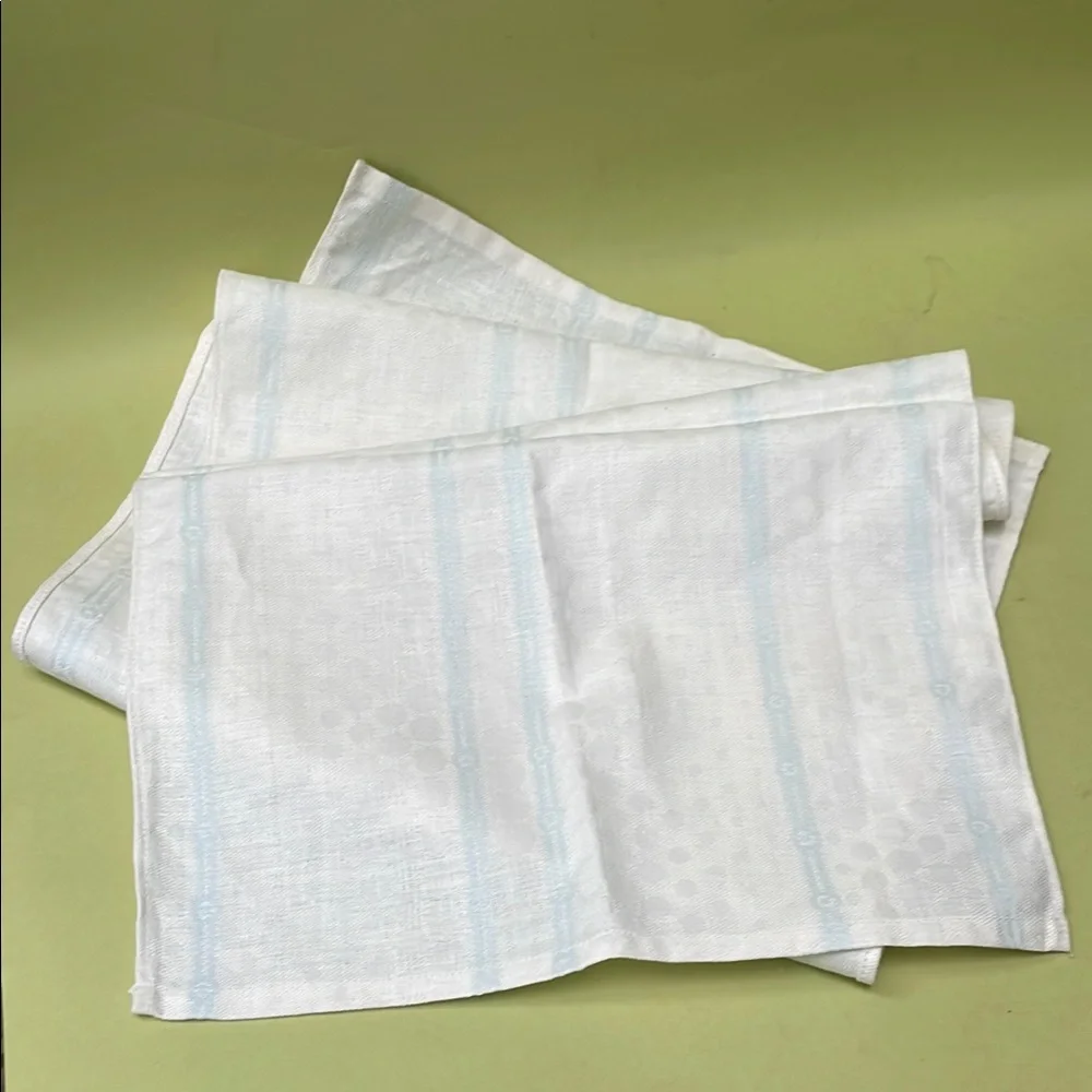 Vintage White and Blue Striped 100% Linen Kitchen Towel Made In USSR